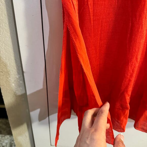Eileen Fisher Firefly Silk Chiffon Tussah Blouse Coral Size Medium Lightweight - Picture 4 of 7